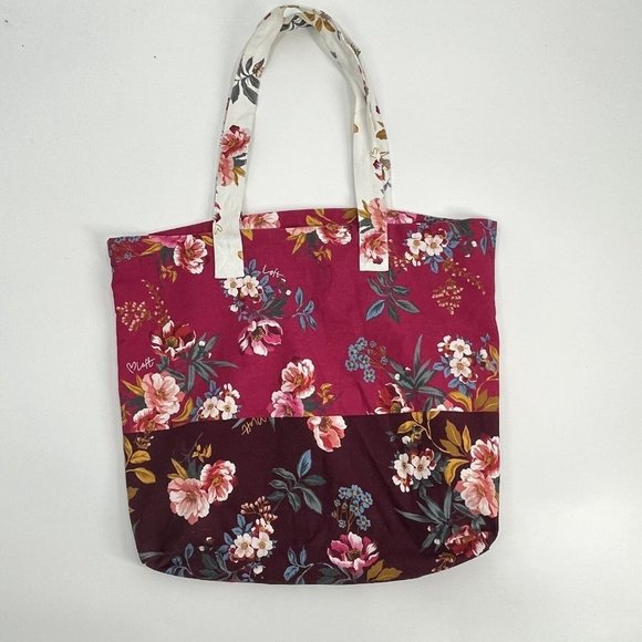 Loft Red Floral Canvas Tote Bag Cotton - Picture 2 of 6